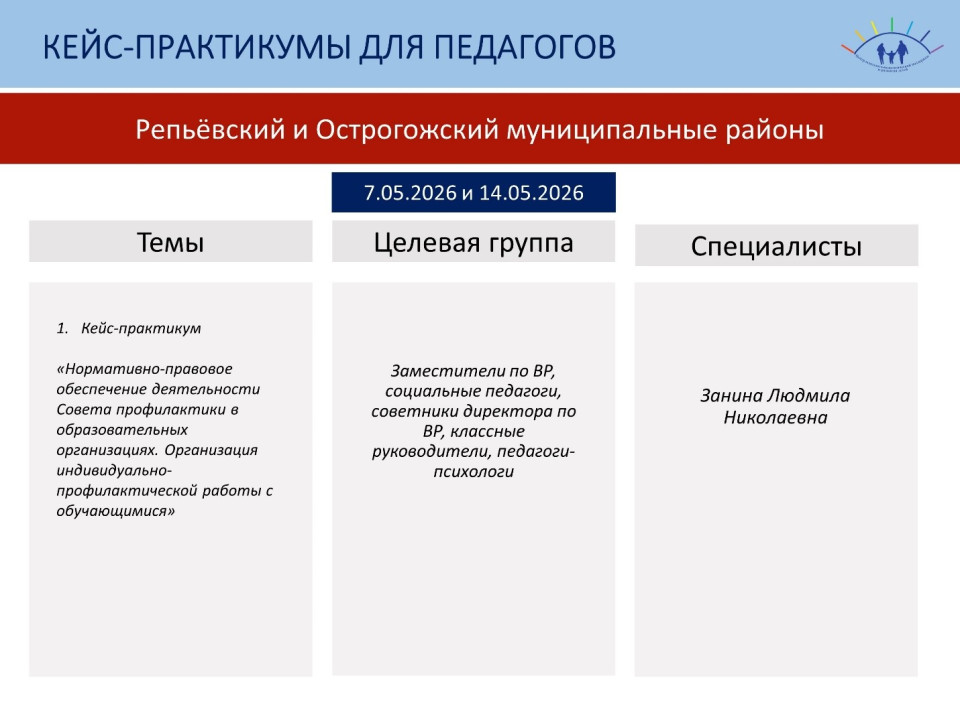 Выездные кейс-практикумы для педагогов общеобразовательных организаций Репьёвского и Острогожского муниципальных районов